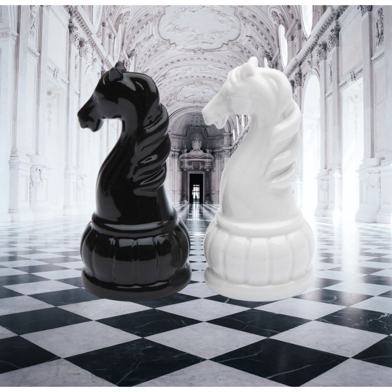 Ceramic Black and White Knight Chess Piece Salt and Pepper Shakers, Home Decor